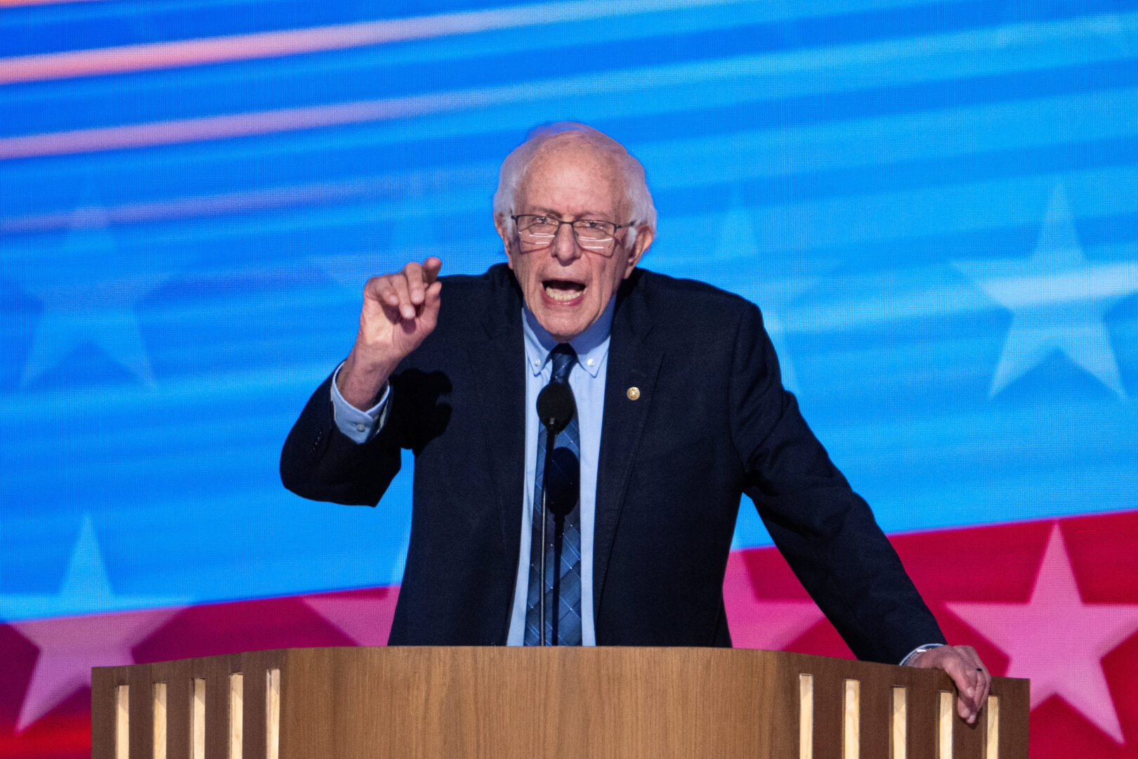 Sen. Bernie Sanders, I-Vt., speaks at the 2024 Democratic National Convention in Chicago on Tuesday. (Bill Clark/CQ Roll Call)