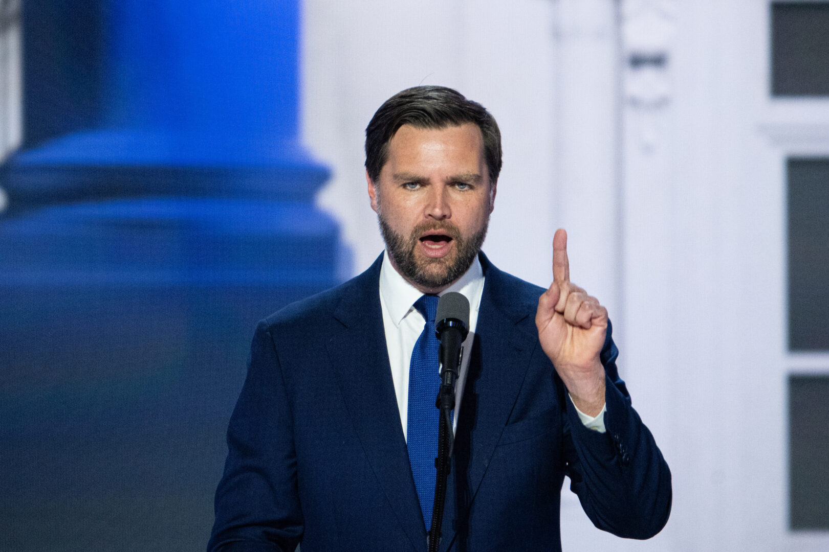 Sen. JD Vance, R-Ohio, addresses the Republican National Convention in Milwaukee on July 17. 