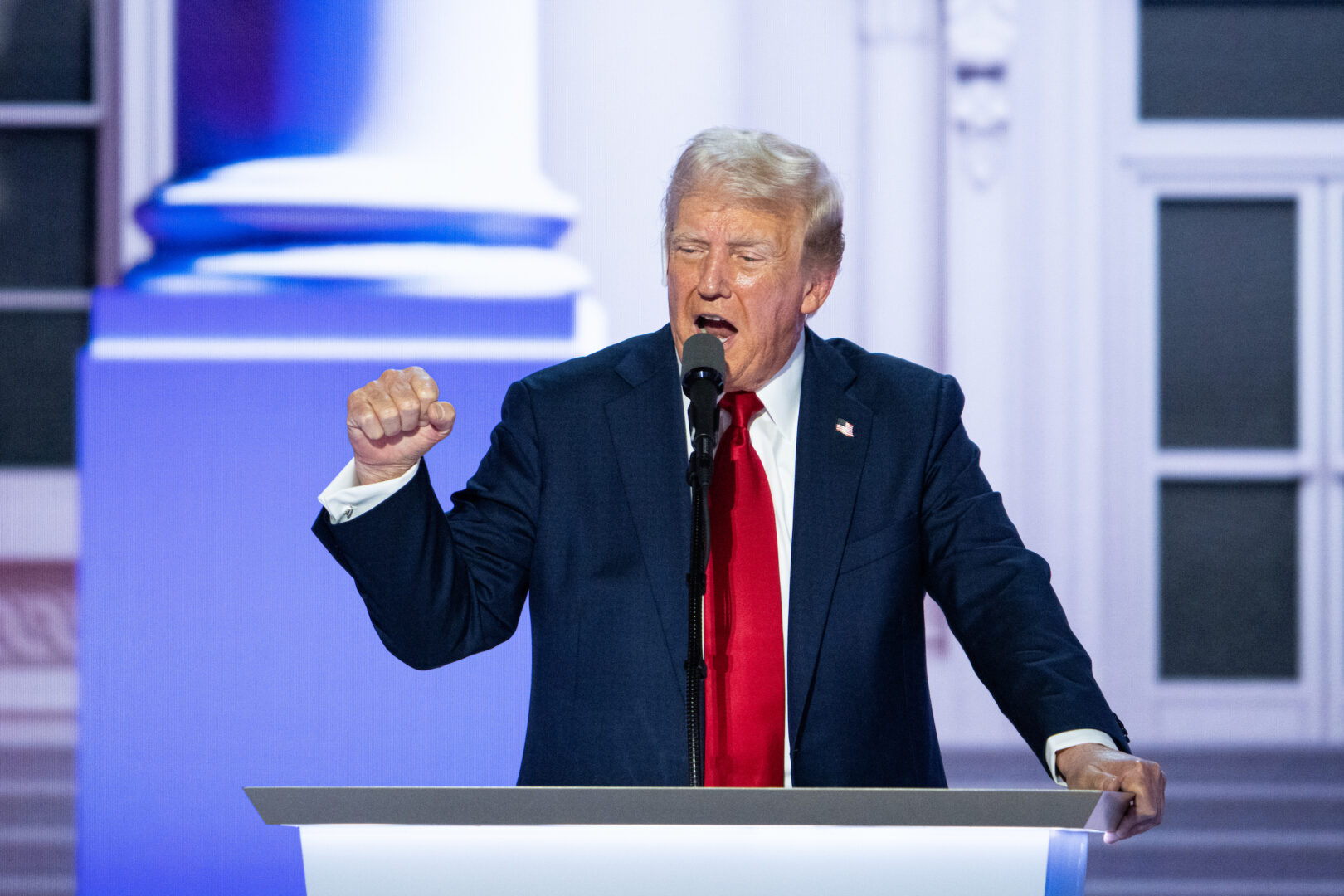 Former President Donald Trump delivers his acceptance speech during the final night of the Republican National Convention in Milwaukee, WIs., last month. 