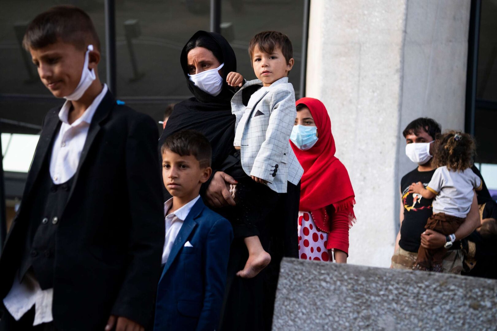 Afghan refugees arrive at Dulles International Airport, near Washington, DC. 