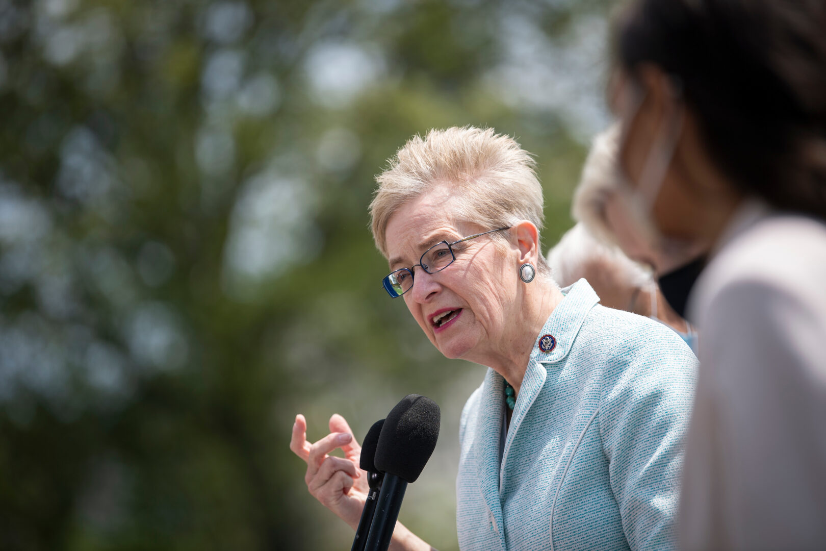 Rep. Marcy Kaptur, D-Ohio, speaks during a news conference on postal banking pilot programs on the East Front of the Capitol in Washington on April 15, 2021.