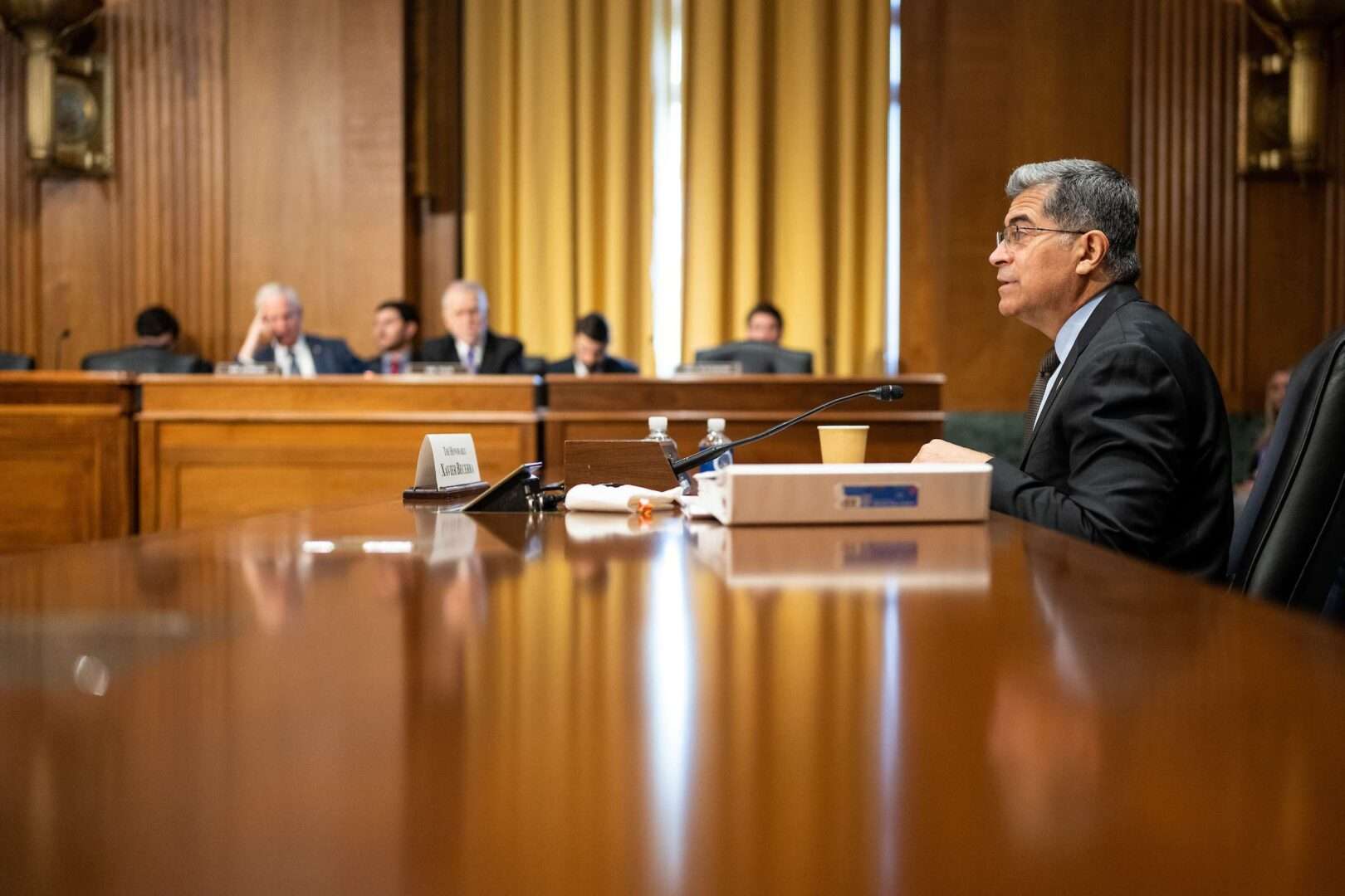 Secretary of Health and Human Services Xavier Becerra testifies to a Senate committee on March 22. 