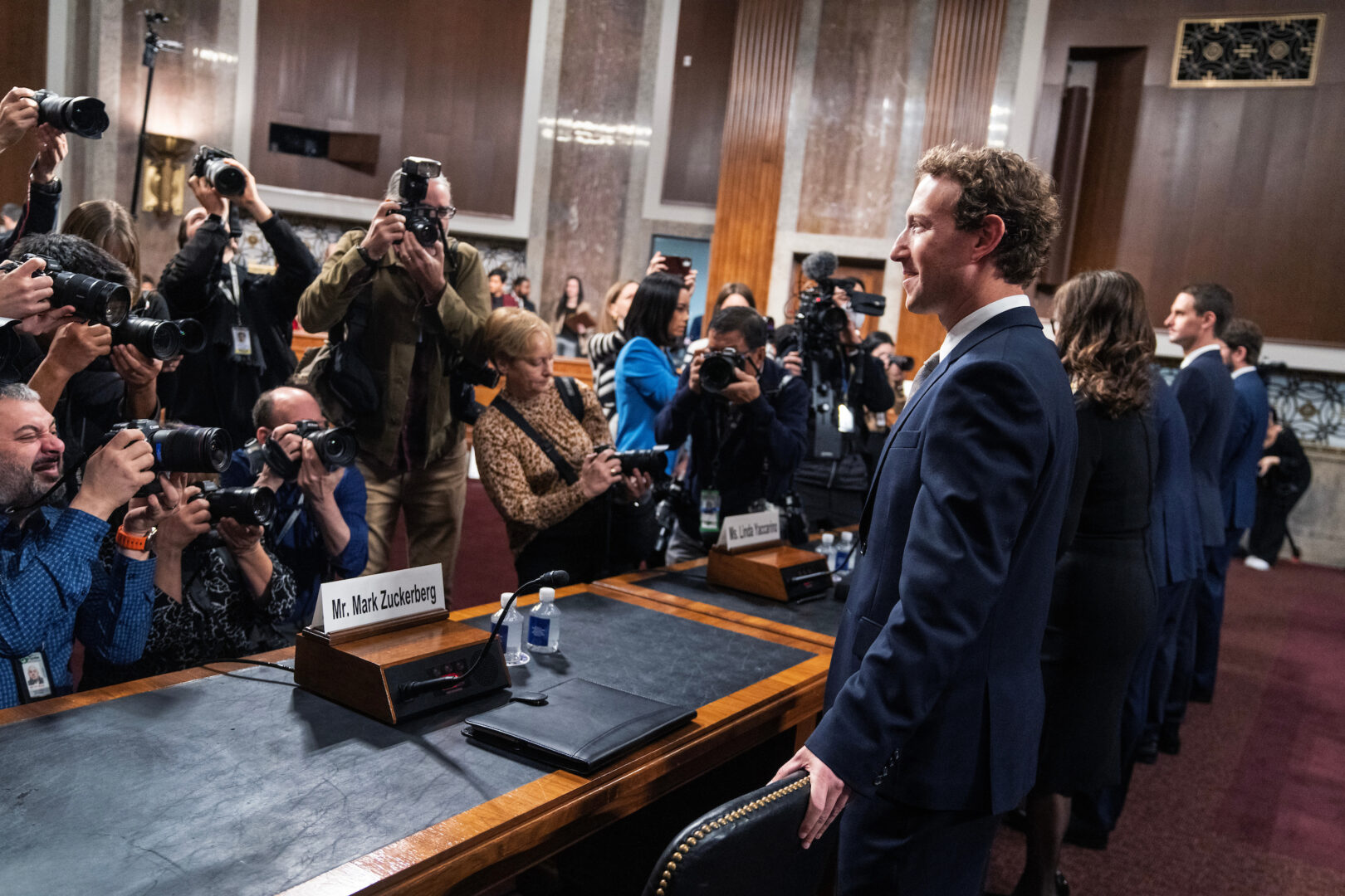 Mark Zuckerberg, CEO of Meta, arrives to testify Wednesday before the Senate Judiciary Committee hearing titled “Big Tech and the Online Child Sexual Exploitation Crisis." 