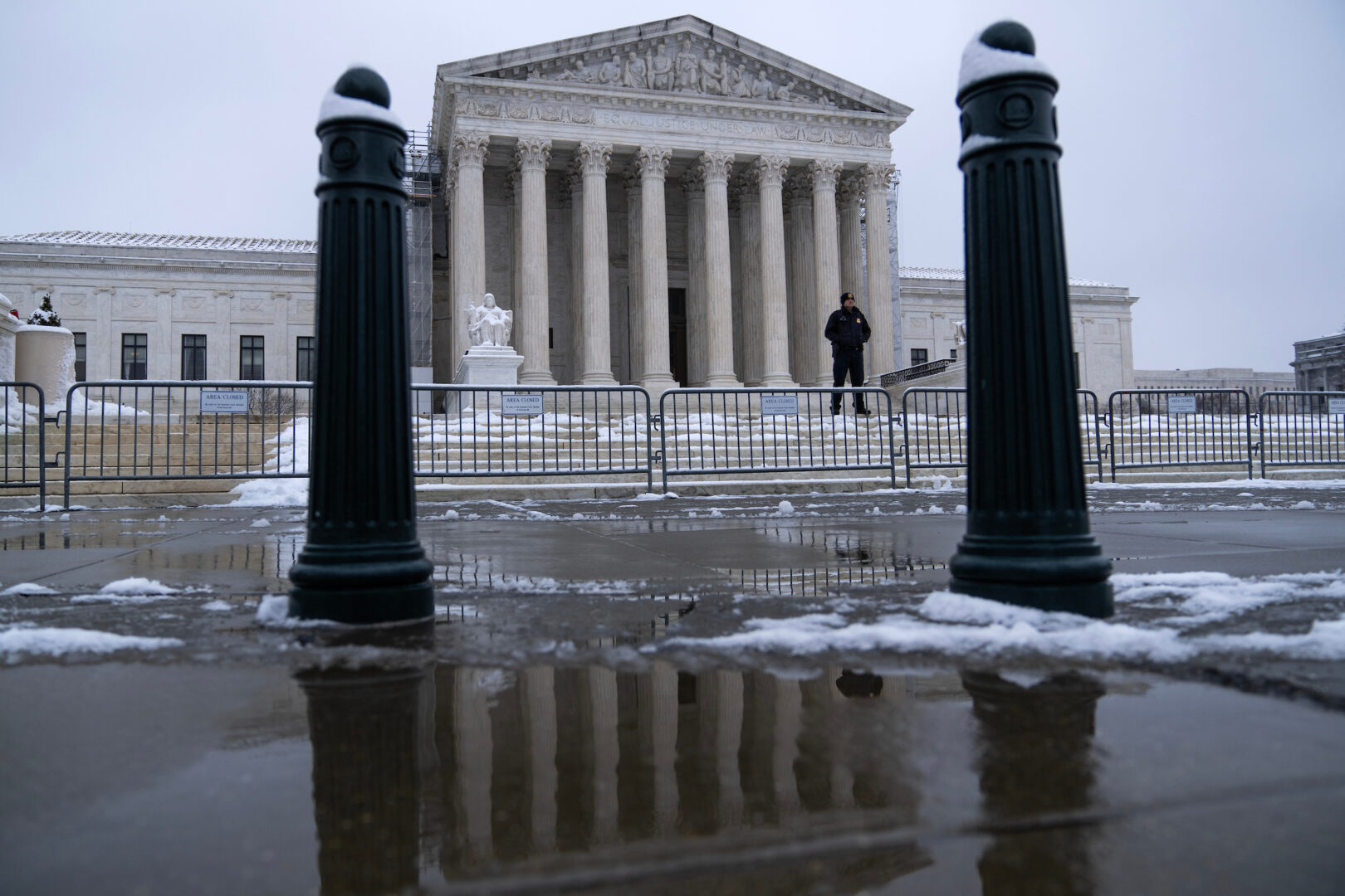 The Supreme Court is pictured after 3-4 inches of snow fell across the Washington metro area on Tuesday.