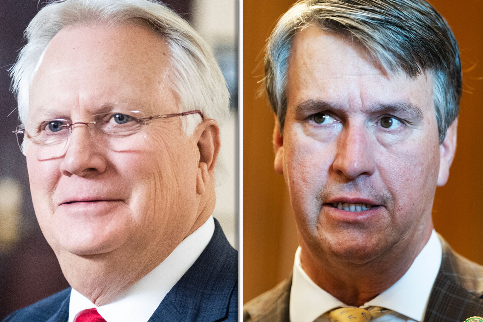 Alabama Reps. Jerry Carl, left, and Barry Moore are battling each other in the 1st District Republican primary on March 5 after a new court-ordered map changed the makeup of Moore’s 2nd District.