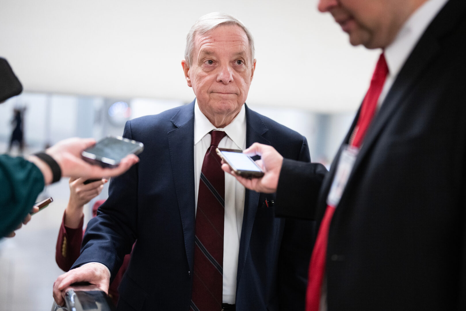 Sen. Richard J. Durbin, D-Ill., talks with reporters in the Capitol last year. 