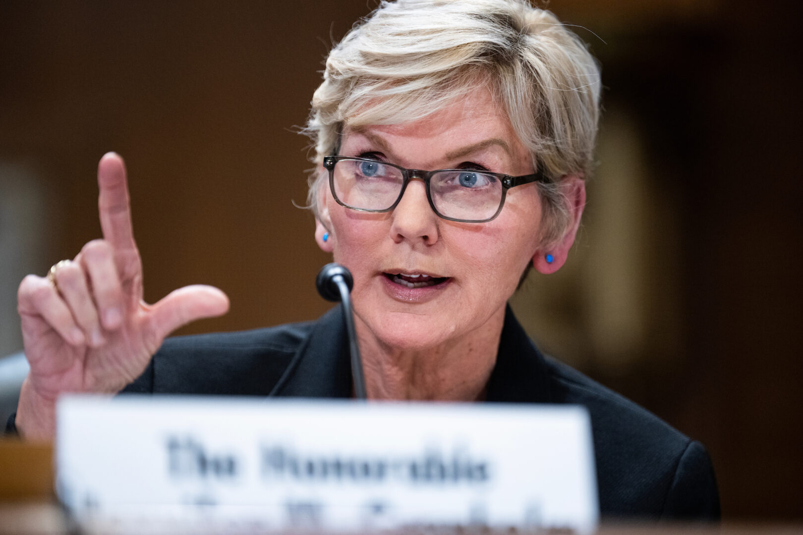 Energy Secretary Jennifer M. Granholm testifies during a Senate Energy and Natural Resources Committee hearing in April.