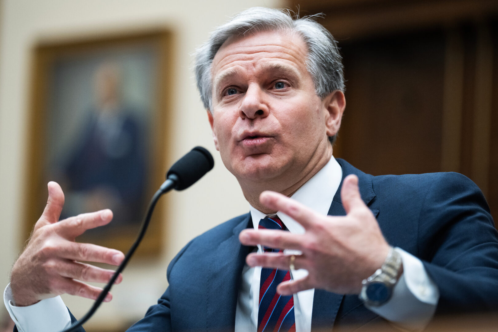 FBI Director Christopher Wray testifies during the House Judiciary Committee oversight hearing for the agency Wednesday.
