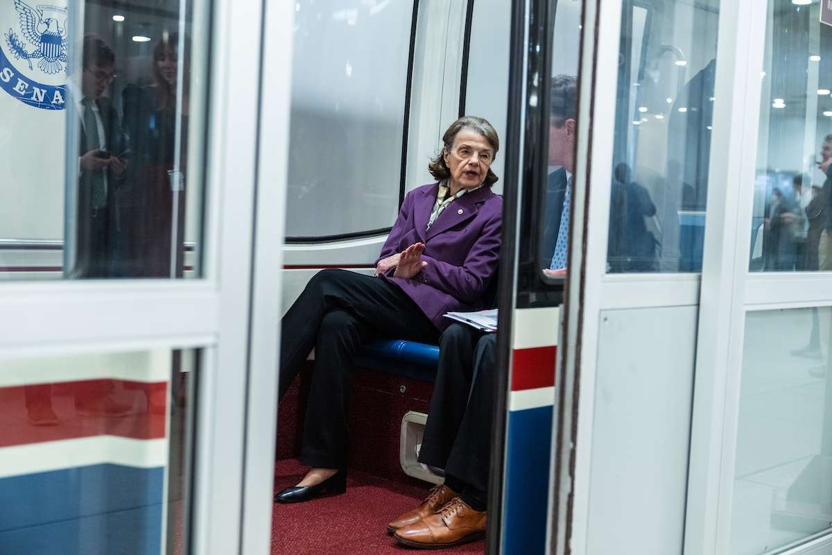 Sen. Dianne Feinstein, D-Calif., in the Capitol subway on Feb. 15.