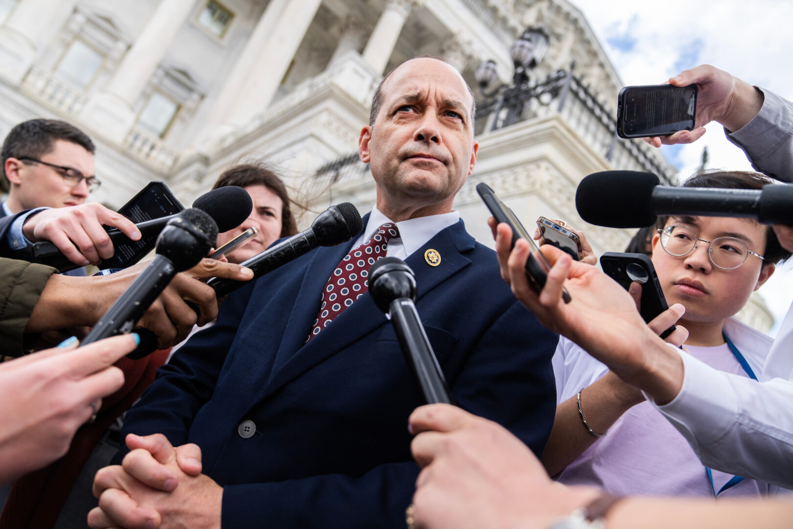 Rep. Bob Good, R-Va., talks with reporters outside the Capitol after the House reauthorized Section 702 of the Foreign Intelligence Surveillance Act on April 12.