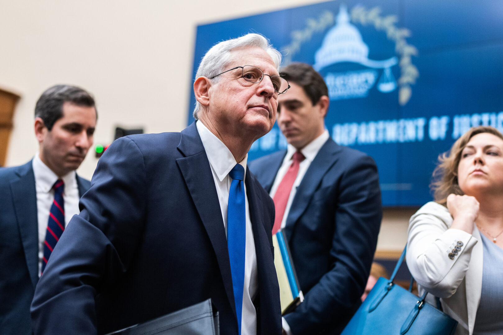 Attorney General Merrick B. Garland is seen during a break in testimony earlier this month at a House Judiciary Committee oversight hearing on the Justice Department. 