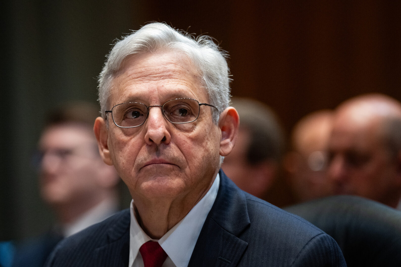 Attorney General Merrick B. Garland waits to testify during a Senate Appropriations Subcommittee hearing in April. 