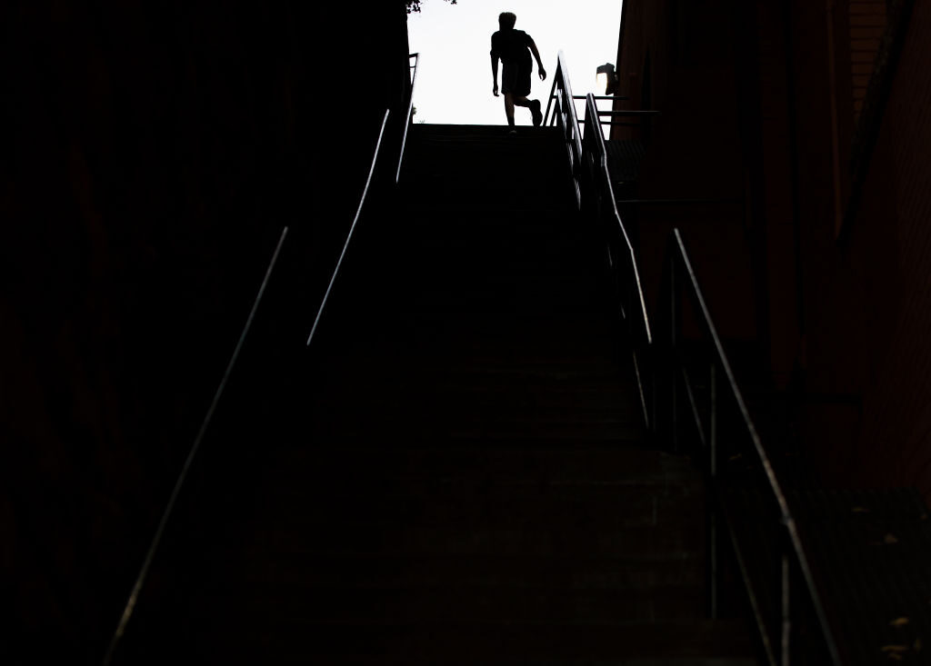 A man exercises on the stairs made famous by the 1973 movie “The Exorcist” in Georgetown in 2018.