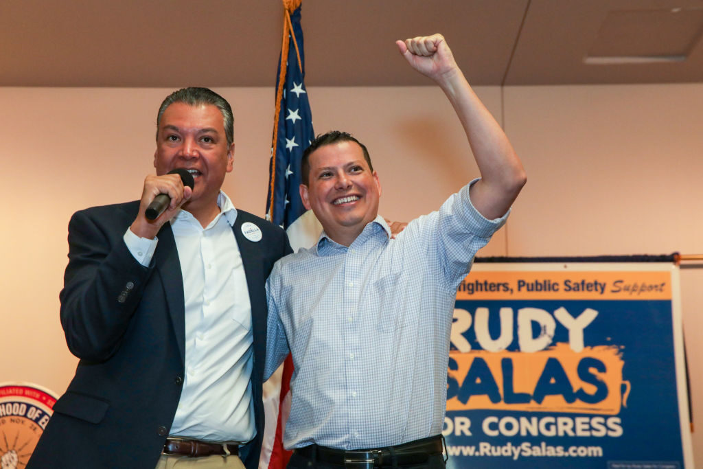 Democratic candidate Rudy Salas in California's 22nd District campaigns in October 2022 with Sen. Alex Padilla, D-Calif. Salas lost to GOP Rep. David Valadao, and is running again this year.