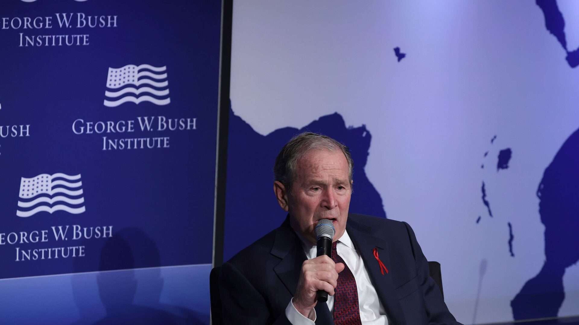 Former President George W. Bush speaks during an event marking the 20th anniversary of the President’s Emergency Plan for AIDS Relief, or PEPFAR, at the United States Institute of Peace in February.