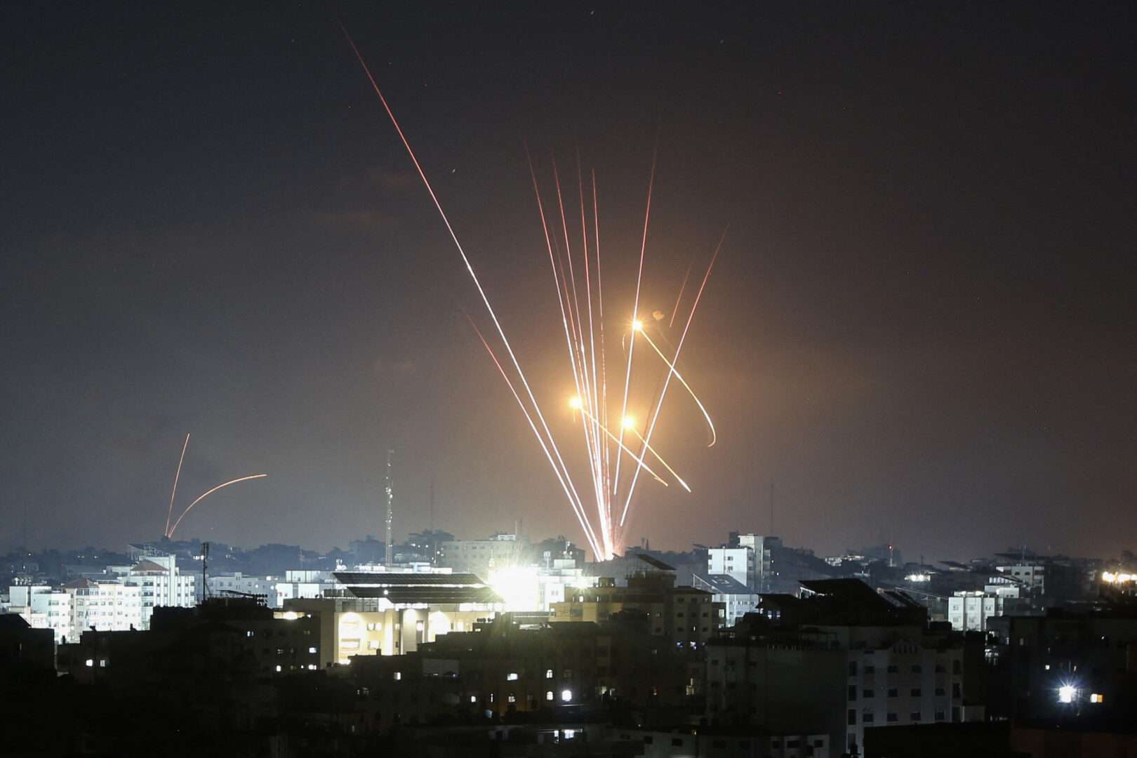 Israel's Iron Dome air defense system intercepts rockets launched from Gaza on October 11, 2023.