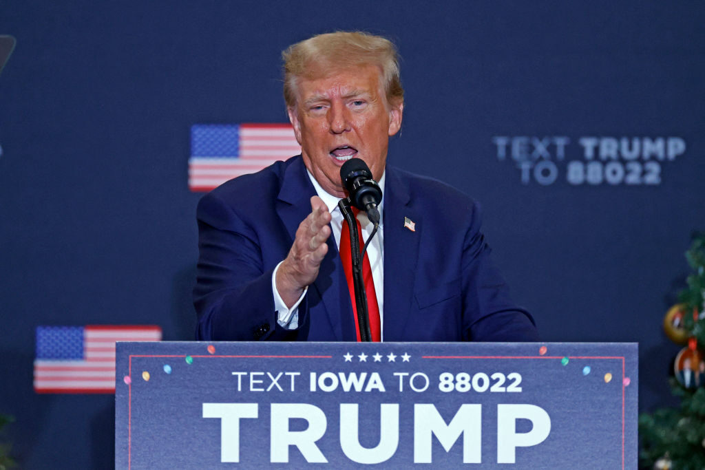 Former president and 2024 presidential hopeful Donald Trump speaks during a campaign event in Iowa last month.
