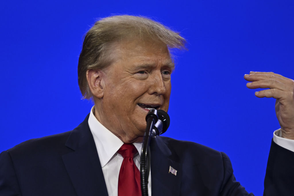 Former President Donald Trump makes a speech as he attends the 2024 Conservative Political Action Conference in Maryland last week. 