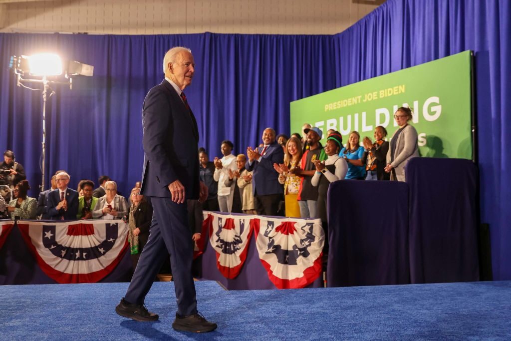 President Joe Biden speaks at the Pieper-Hillside Boys & Girls Club in Milwaukee, Wisconsin on March 13, 2024. Biden announced a new infrastructure project that includes Milwaukee.