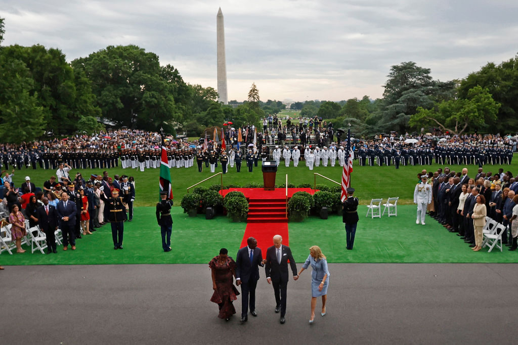 From left: Kenyan first lady Rachel Ruto, Kenyan President William Ruto, President Joe Biden and first lady Jill Biden walk back into the White House after an arrival ceremony on the South Lawn of the White House on Thursday.