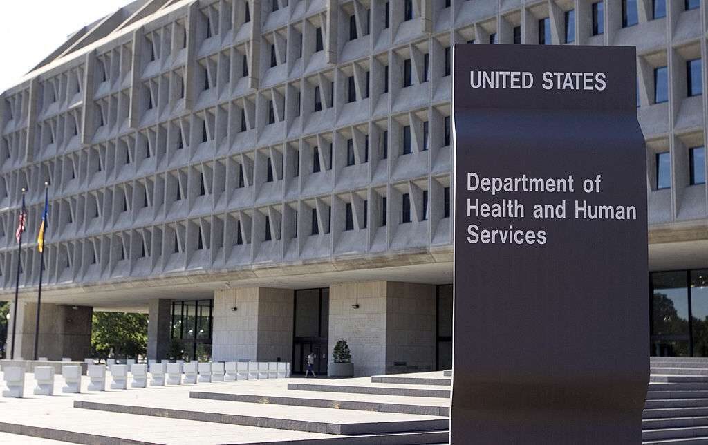 The Department of Health and Human Services building in Washington is shown.
