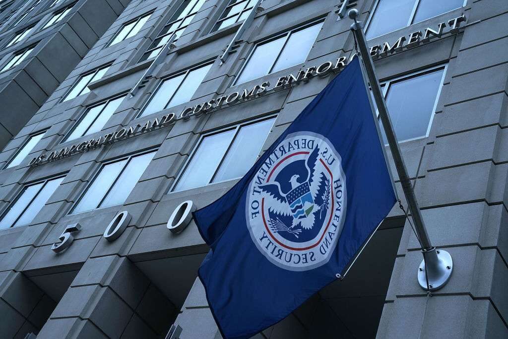 An exterior view of U.S. Immigration and Customs Enforcement agency headquarters. 