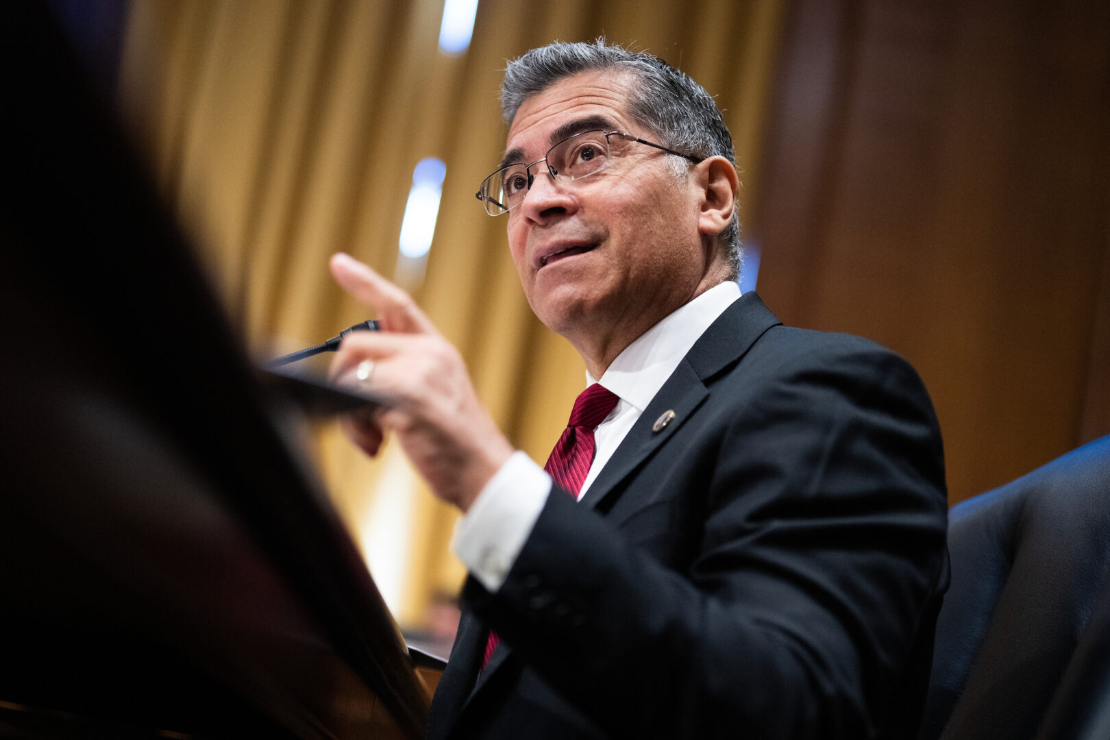 Health and Human Services Secretary Xavier Becerra testifies during a Senate Finance Committee hearing last week. On Wednesday, he appeared before two House panels to discuss President Joe Biden's fiscal 2025 budget. 