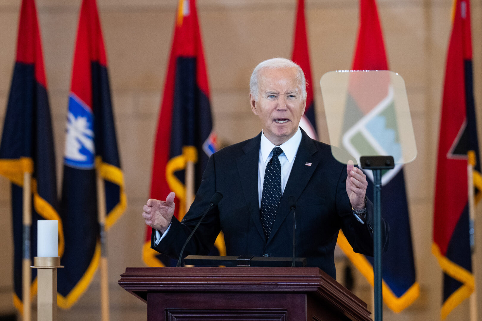 President Joe Biden speaks during the U.S. Holocaust Memorial Museum's annual Days of Remembrance ceremony in the Capitol Visitor Center on Tuesday. 