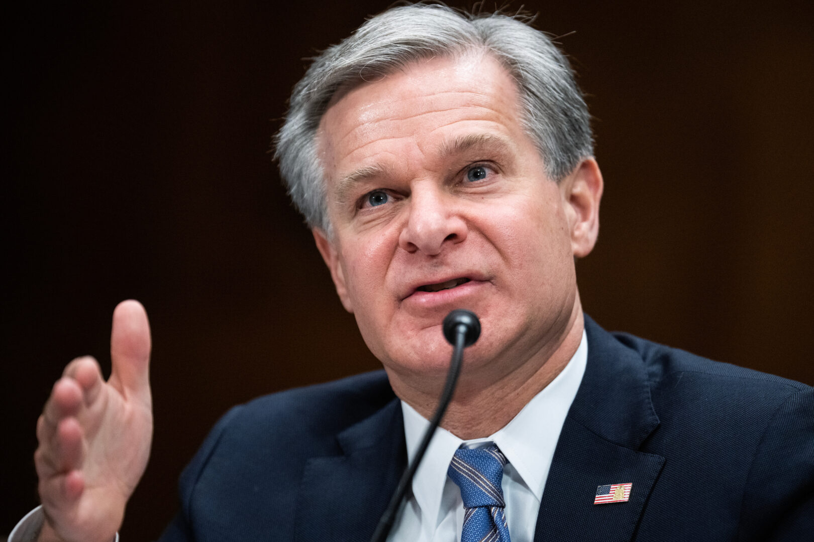 FBI Director Christopher Wray testifies in October before the Senate Homeland Security and Governmental Affairs Committee. 