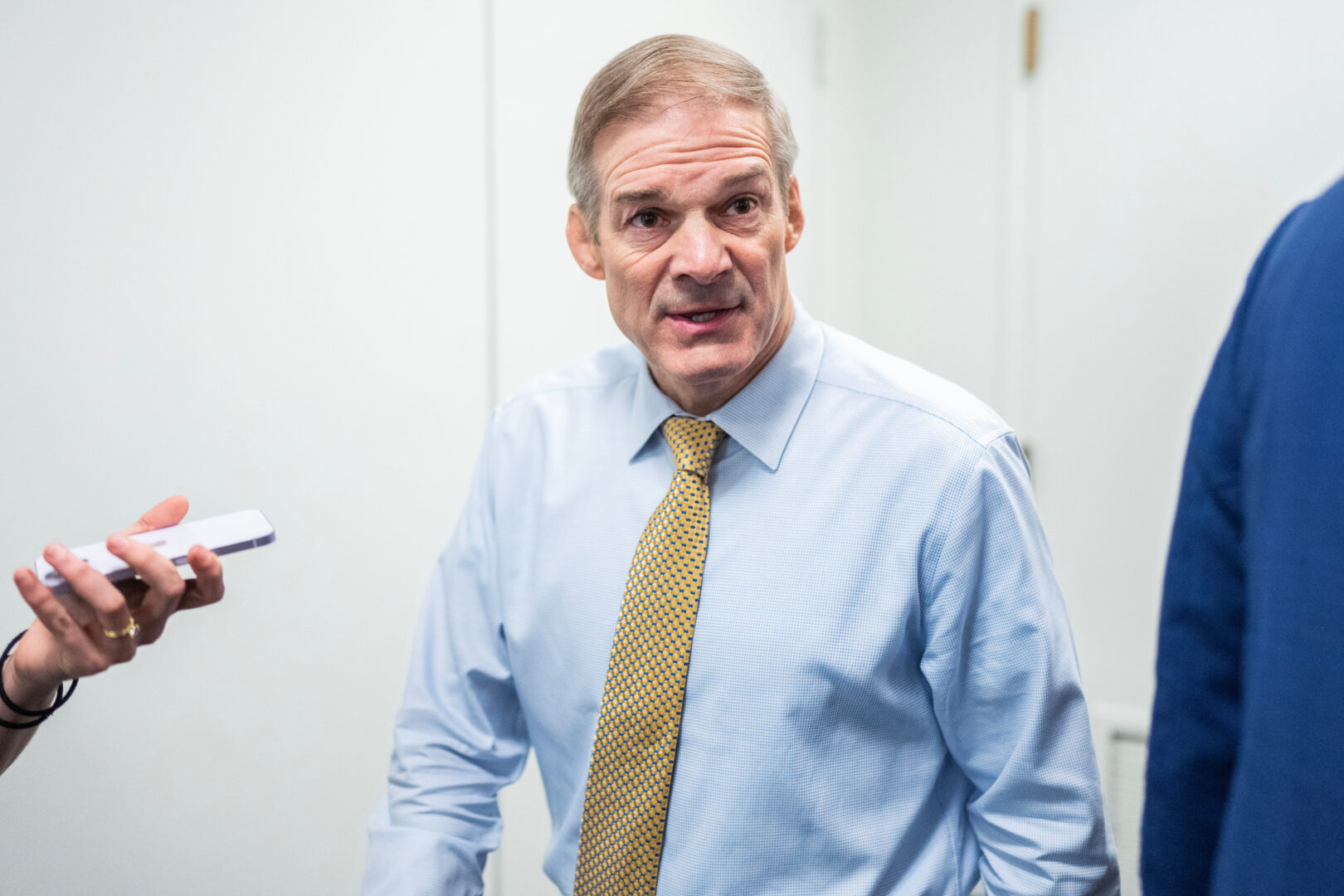 Rep. Jim Jordan, R-Ohio, arrives for a House Republican Conference meeting in the Capitol in April. 