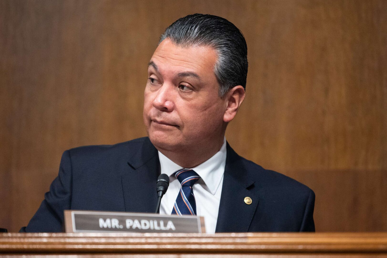 Sen. Alex Padilla, D-Calif., speaks during a Senate Judiciary Committee meeting in February.  