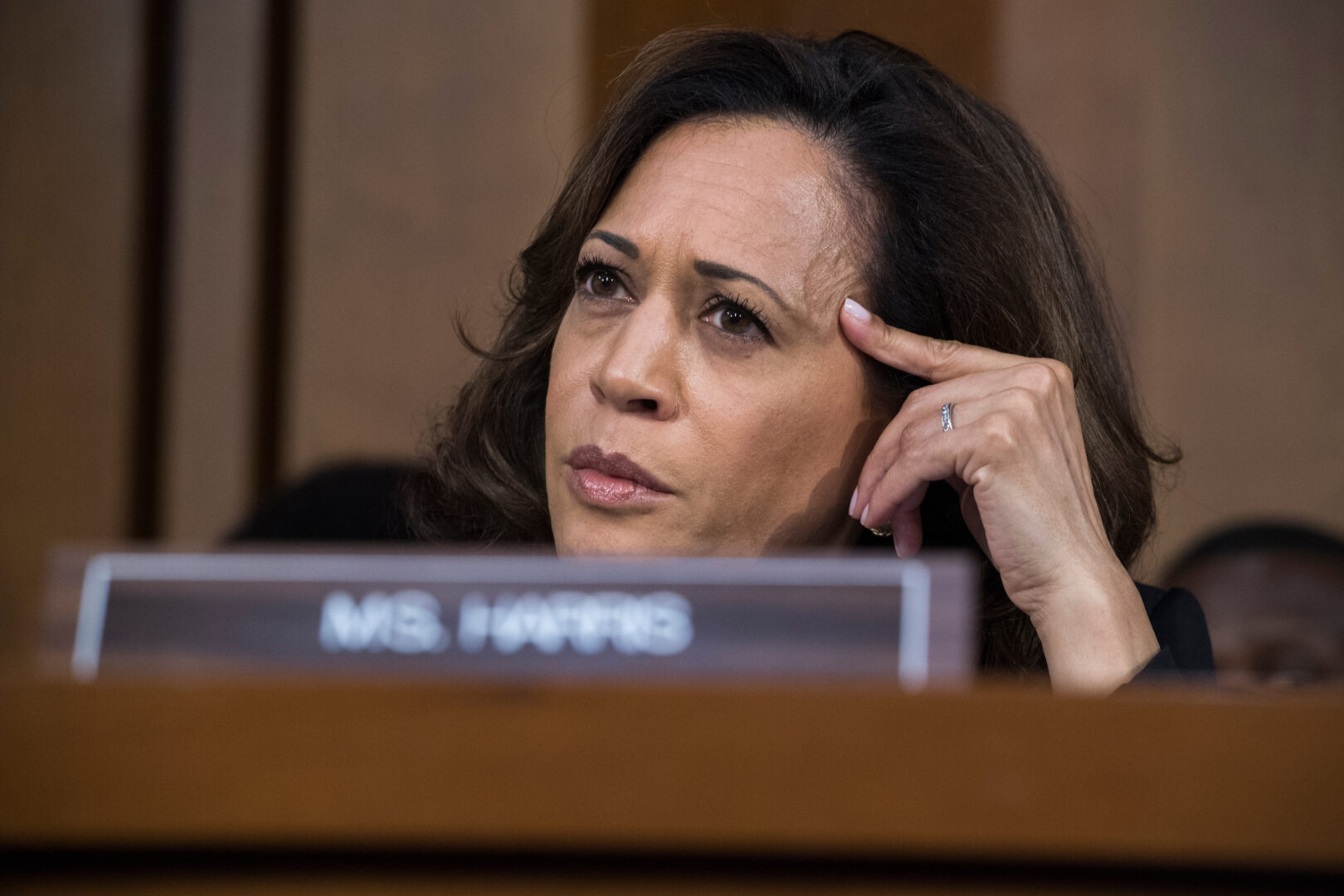 Then-Sen. Kamala Harris, D-Calif., attends the Senate Judiciary Committee confirmation hearing for Supreme Court nominee Brett Kavanaugh in 2018. 