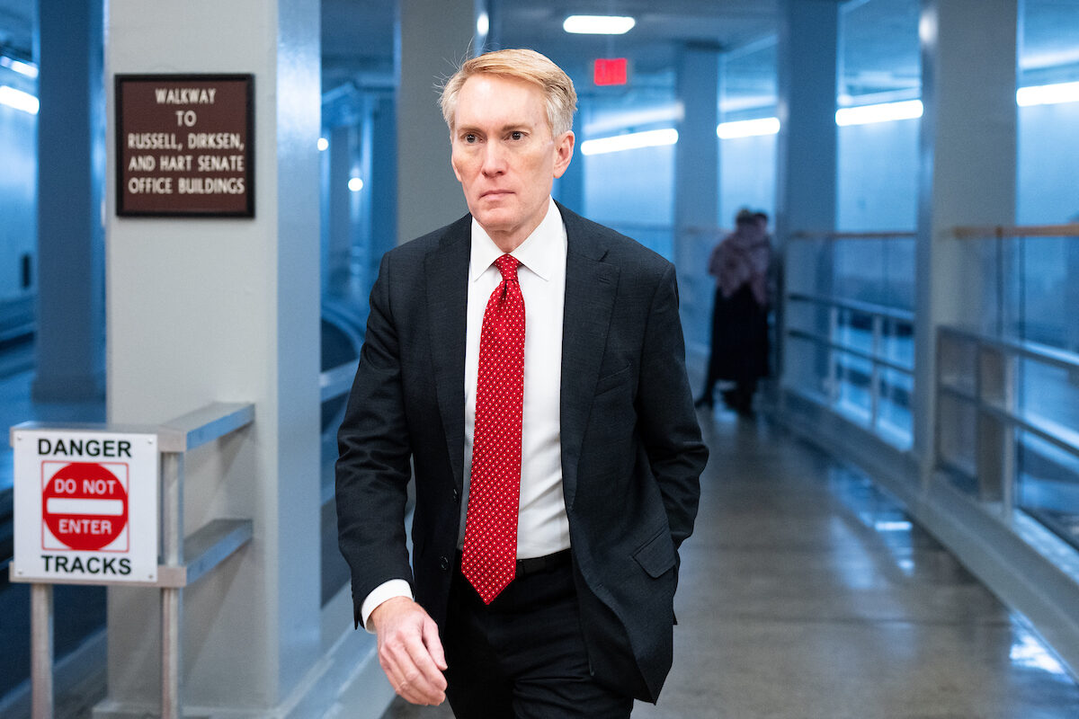 Sen. James Lankford, R-Okla., seen here in January walking in the Senate subway, got stuck on a train after the State of the Union.