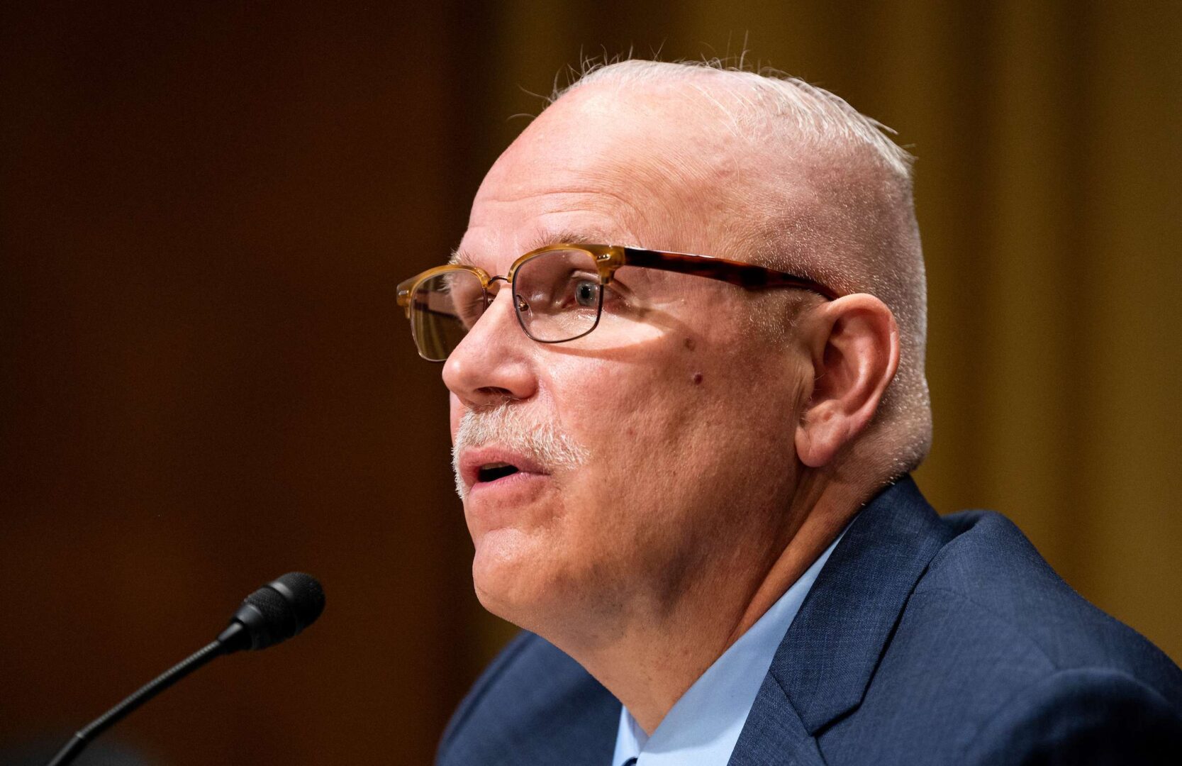 Chris Magnus testifies before the Senate Finance Committee during a confirmation hearing to be commissioner of U.S. Customs and Border Protection on Oct. 19, 2021.