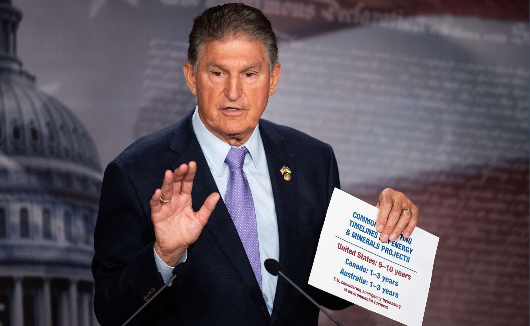 Sn. Joe Manchin, D-W. Va., holds a news conference on energy permitting reform in the Capitol on Tuesday, Sept. 20, 2022. 