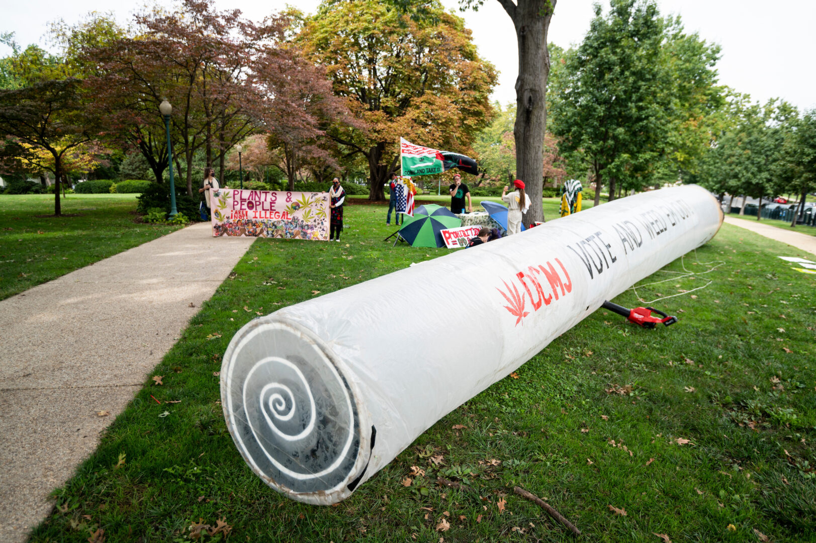 District of Columbia Marijuana Justice holds a rally outside of the  Senate office buildings with an inflatable 51-foot joint, calling for legalization of marijuana. 