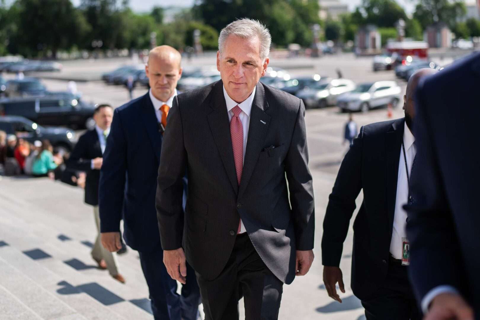 Speaker Kevin McCarthy is seen after talking with reporters about the debt ceiling negotiations outside the Capitol on Thursday.