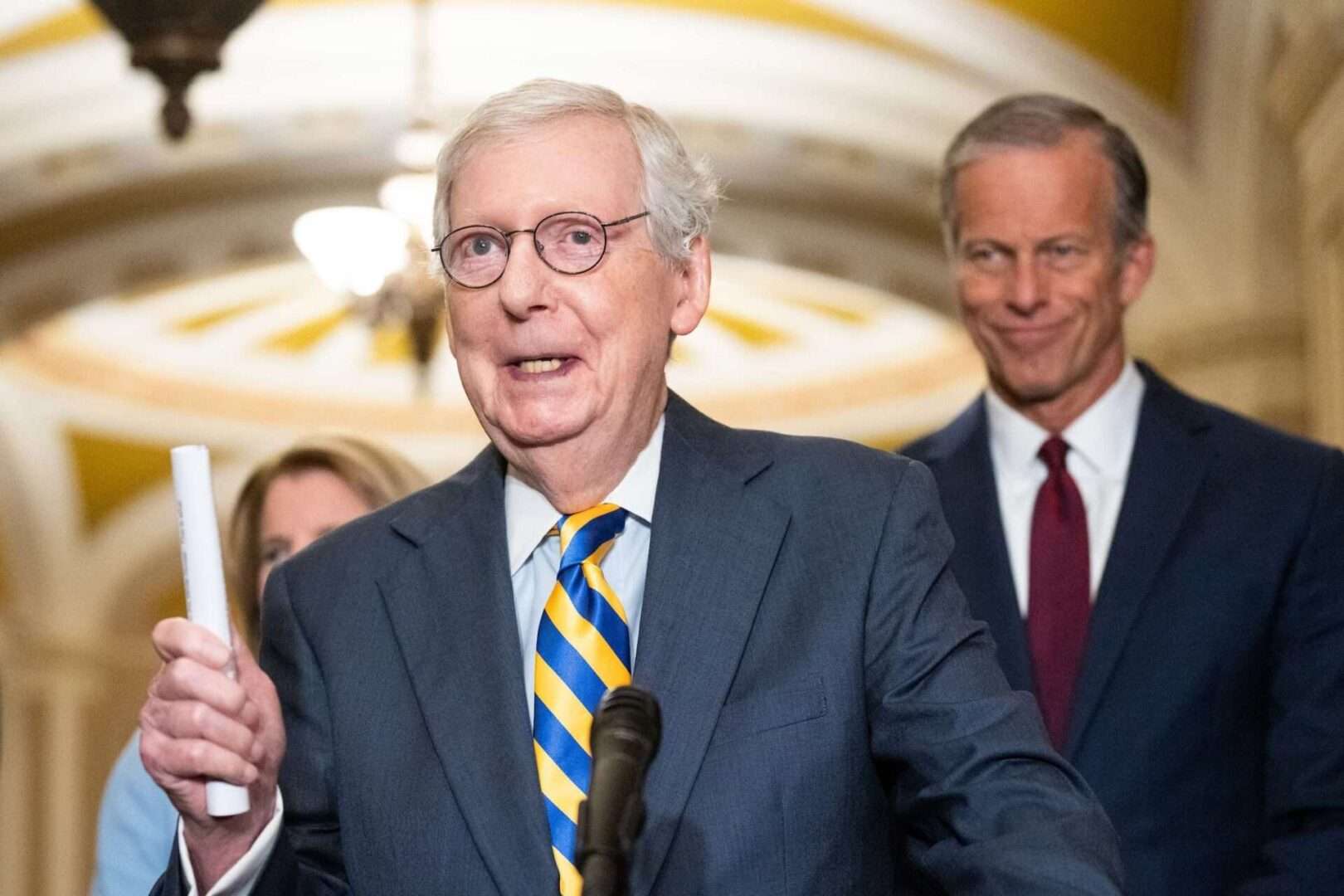 Senate Minority Leader Mitch McConnell, R-Ky., speaks during the Senate Republicans’ news conference in the Capitol on Tuesday.