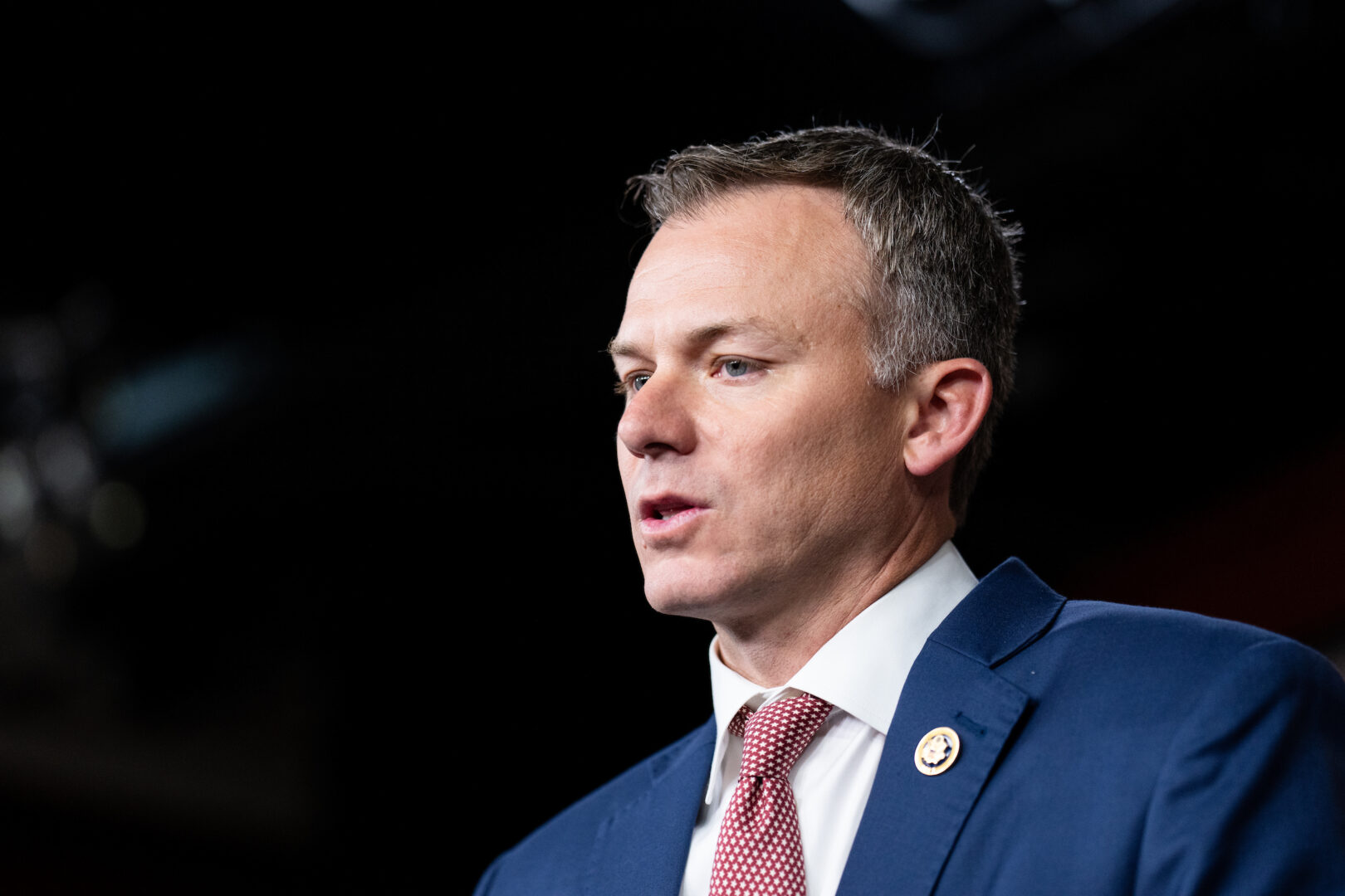 Rep. Blake D. Moore, R-Utah, speaks during a news conference following a House Republican Conference meeting on April 10.