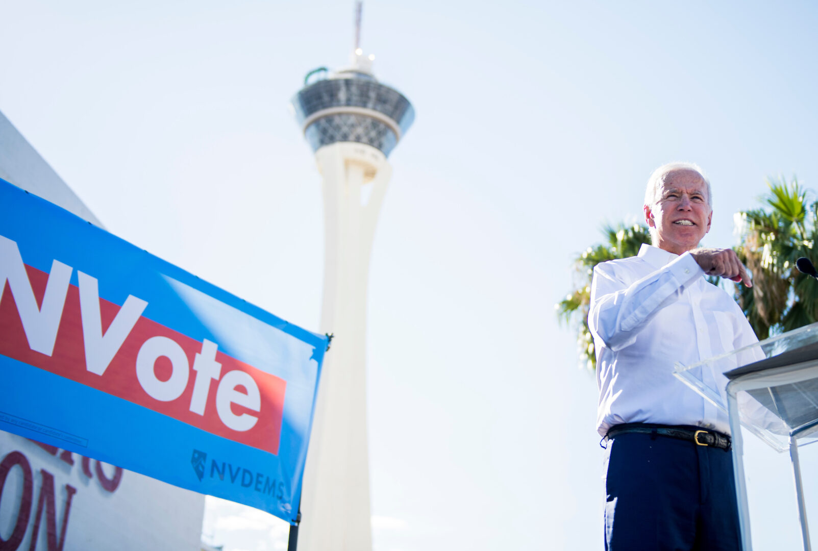 Joe Biden was just a forrmer vice president when he spoke at a Nevada Democrats election rally Las Vegas on Oct. 20, 2018. 