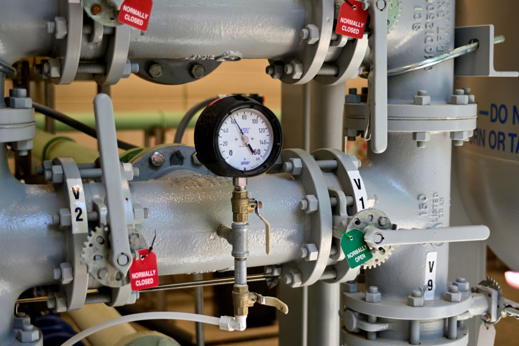 Part of a filtration system designed to filter out PFAS substances from drinking water at a facility in Horsham, Pa.