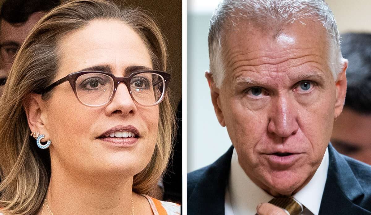 Sens. Kyrsten Sinema of Arizona, who recently announced she was switching her registration from Democrat to independent, and Thom Tillis, R-N.C.