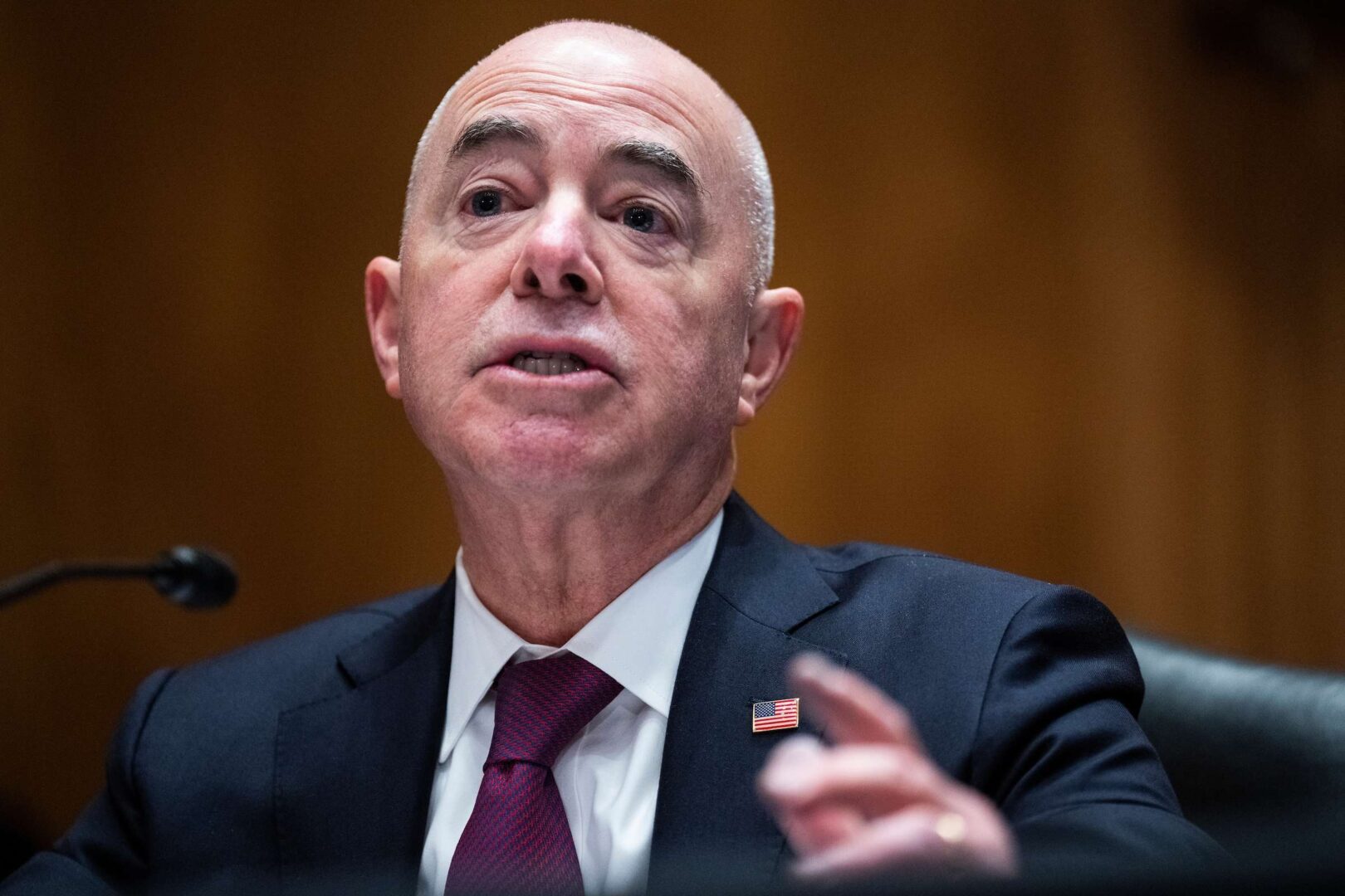 Homeland Security Secretary Alejandro Mayorkas testifies before the Senate Homeland Security and Governmental Affairs Committee in November. 