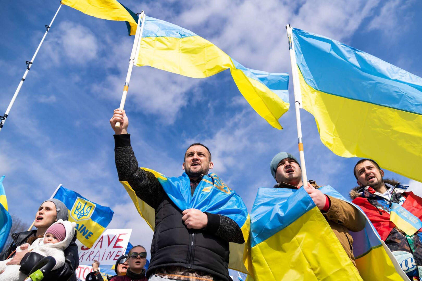 Supporters of Ukraine demonstrate outside of the White House to oppose the Russian invasion on Feb. 26, 2022.