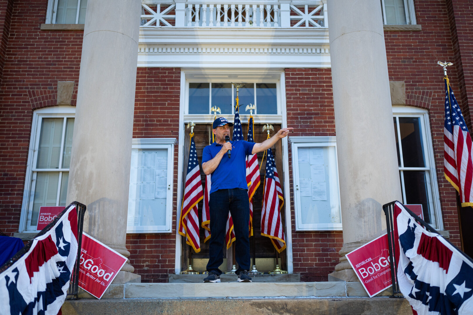 Rep. Bob Good, R-Va., speaks to supporters at a campaign rally in Louisa, Va., on June 14. 