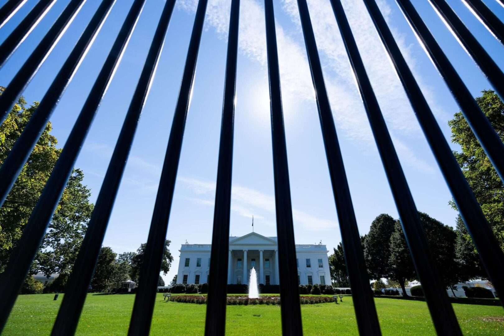 The North Front of the White House is seen through the security fence on Oct. 6, 2022.